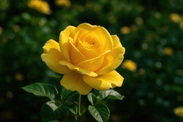 Bright yellow rose blooming in a spacious garden