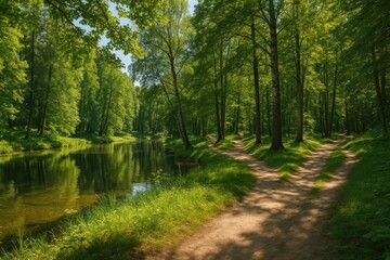 Obraz premium Sunny Day Walks Through a Forested Area in a Rural Region