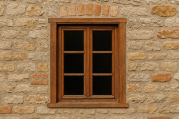 Wooden window set in a brick wall
