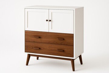 Contemporary wooden cabinet with white and brown finish on a plain background for stylish home decor