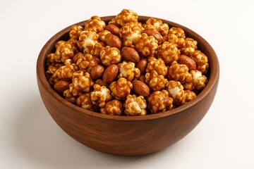 Elegant bowl showcasing premium peanut candy popcorn on a white backdrop