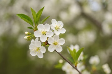 Fototapeta premium Cluster of white blossoms on a tree limb