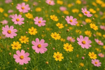 Obraz premium Detailed view of vibrant pink and yellow blossoms in nature