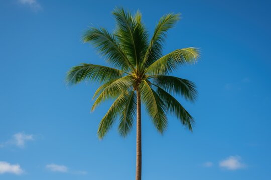 Stunning perspective of a towering palm against a clear blue sky - Powered by Adobe