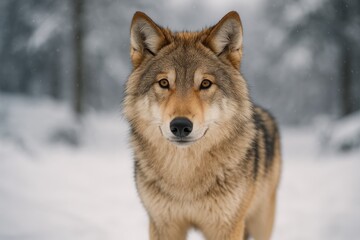 Obraz premium A stunning wolf basking in the chilly winter sunlight outdoors