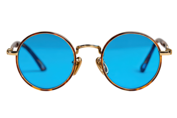 Round Blue Lens Sunglasses Fashion Accessory Eyewear for Men and Women Cool Retro Style on transparent background