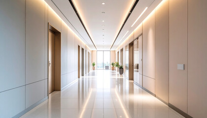 Sophisticated bank office design modern corridor elegant corporate culture
