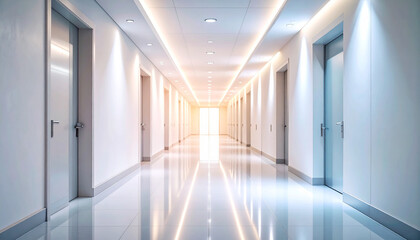 Fototapeta premium Sophisticated bank office design modern corridor elegant corporate culture 