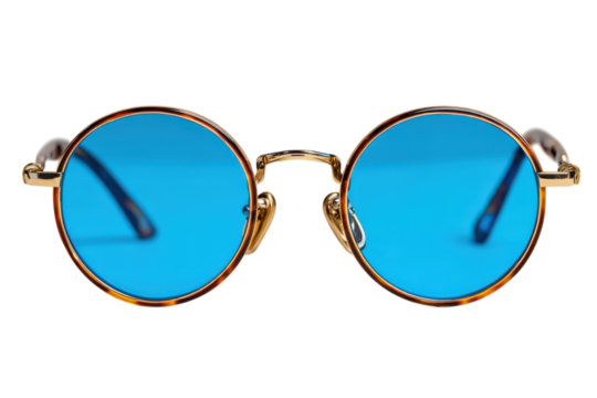 Round Blue Lens Sunglasses Fashion Accessory Eyewear for Men and Women Cool Retro Style on transparent background - Powered by Adobe