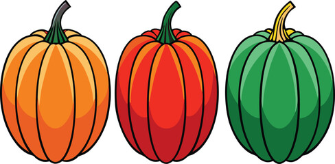 A vibrant collection of stylized pumpkin illustration