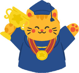 handdrawn cute cat graduation