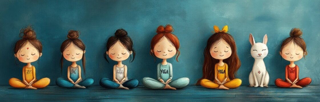 International Yoga Day. Yoga 2d illustration with word "YOGA". Yoga. Yoga illustration with Copy, Text. Yoga Concept with Copy Space. Illustration for designers.