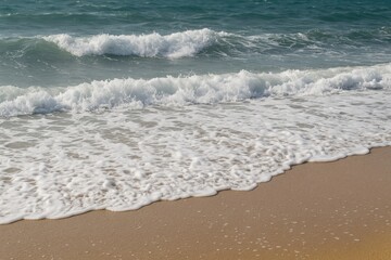 Sea surf and frothy waves crashing on the shore during a breezy day