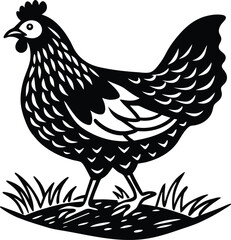 Charming chicken standing in a vibrant green grassy field perfect for farm or nature designs