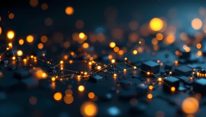 Futuristic digital technology background with glowing orange nodes

