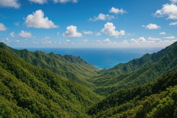 Fototapeta premium Wide-angle panoramic scene of a mountainous landscape