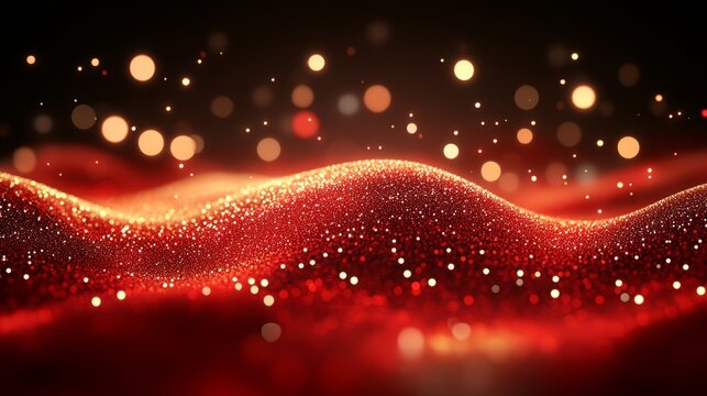 Crimson Wave: A mesmerizing crimson wave, alive with sparkling lights, ebbs and flows against the dark void. This captivating image evokes a sense of depth and wonder.