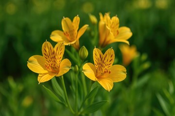 Fototapeta premium Alstroemeria: The vibrant yellow flowers of the Peruvian lily genus