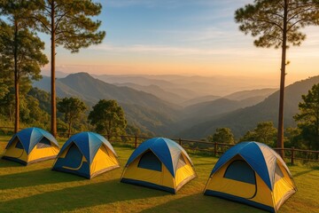 Stunning scenery of outdoor camping setups on a renowned mountain in northern Thailand