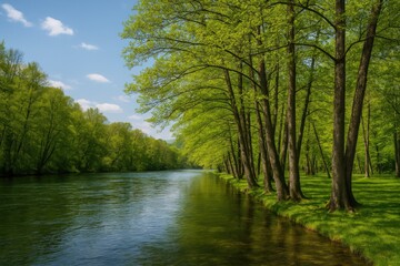 Dark alder trees along the shores of a spring-fed river