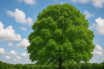 Fototapeta premium A vibrant leafy tree beneath a sky with scattered clouds