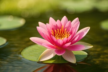 A sunlight-kissed pink waterlily flower
