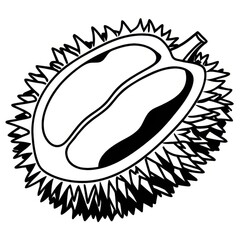King of Fruits: Bold Durian Illustration in Black and White.