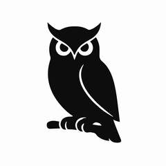 Fototapeta premium Owl silhouette vector, wise owl art, perched bird graphic, minimal owl design, sharp eyes shape, night animal icon, educational vector, elegant owl outline, modern nature figure