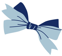 Decorative blue hair bow isolated on white. 1 September holiday for schoolgirl hairstyle accessory decoration element. Anime, manga style drawing. Vector flat stock illustration. Hand drawn. Not AI.