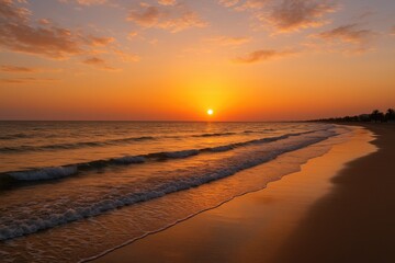 Stunning evening views over a coastal beach with a vibrant sunset