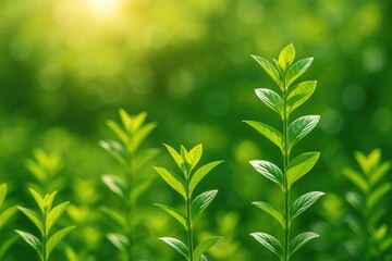 Fototapeta premium Lush green foliage basking in sunlight, providing fresh oxygen and a stunning natural scenery