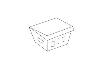 3D render of a small residential house model cube with a roof and a door, ideal for real estate and construction design