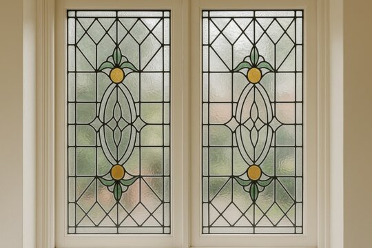 Stunning stained glass panels in a vintage-style residence window - Powered by Adobe
