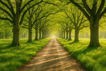 Springtime Drive Along the Verdant Tree-Canopied Path