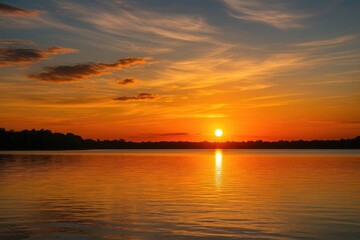 Fototapeta premium Stunning evening glow over the tranquil lake