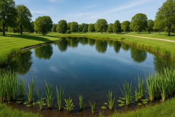 A tiny pond within a recreational area