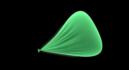 A green balloon in a state of deflation against a black background.