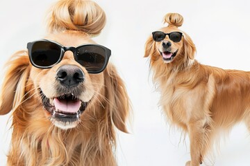 Stylish Pup Persona: A Golden Retriever in Sunglasses Rocks Faux Hawk, Mohawk, Flow, Top Knot & More Hairstyles with Adorable Charm
Meet the most fashion-forward Golden Retriever: this fluffy pup dons