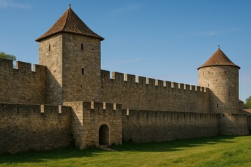 Obraz premium Ancient castle with stone walls and defensive structures