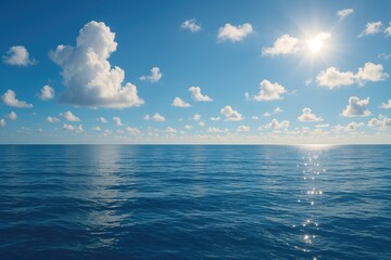 Fototapeta premium Stunning sunny and overcast sky over tranquil sea surface