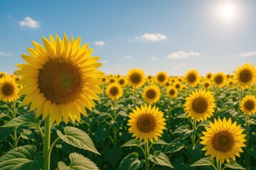 Fototapeta premium Stunning field of blooming sunflowers