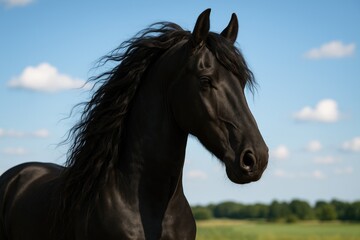 Obraz premium Portrait of a Black Frisian horse