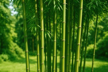 Fototapeta premium Stunning natural scenery featuring a lush garden with bamboo and breathtaking vistas