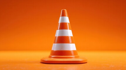 Bright Orange Traffic Cone on Vibrant Orange Background for Safety