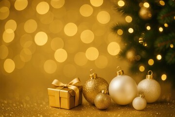 Festive holiday bokeh featuring glowing lights and ornamental decorations