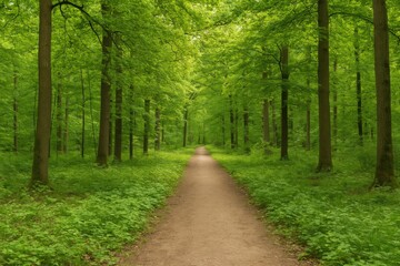 An outdoor view of a woodland scene