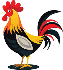 A vibrant collection of stylized rooster illustrations, showcasing the birds with detailed feathers and proud stances, often in a farm or natural setting