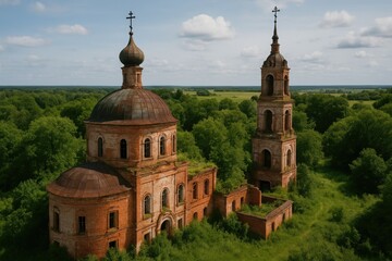 Obraz premium Derelict Eastern Orthodox Church of the Transfiguration of the Savior in the Ryazan area