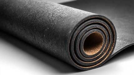 Close-up View of Rolled Black Leather Material on Display