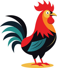 A vibrant collection of stylized rooster illustrations, showcasing the birds with detailed feathers and proud stances, often in a farm or natural setting
